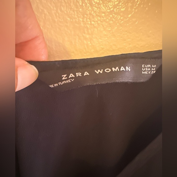 Zara Black Silky Dress Short Sleeve Maxi Asimetric Size M Chest Open And Skirt - Picture 15 of 16